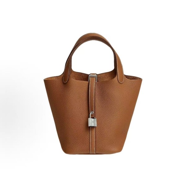 HERMES Picotin Lock 18 Silver buckle Basket Bucket Bag Handbag 18 Women\'s style 37 Gold Brown